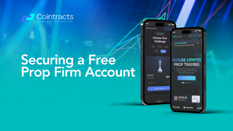 Visual ad promoting ways to secure a free prop firm account through trading competitions, giveaways, and community engagement. Encourages traders to prove their skills and earn funded accounts without paying challenge fees